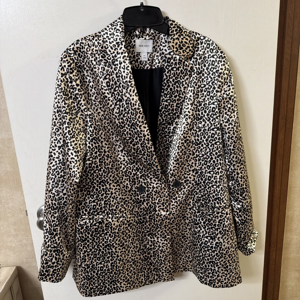 Nine West Leopard Print Satin Blazer Jacket Size Medium